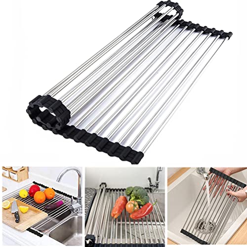Fafcitvz Stainless Steel Roll Up Dish Rack Over The Sink Roll Out Dish