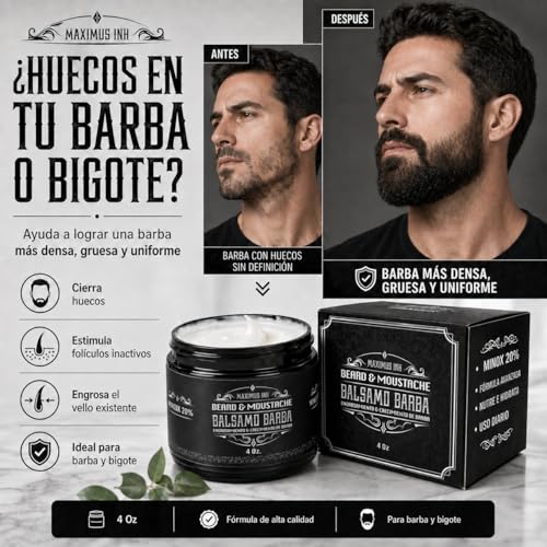 Bálsamo Activador de Crecimiento de Barba con Biotina Alta Concentración y Bergamota 20% | Estimulante para Hombres | Hace Crecer Vello Facial donde no había | Cierra Huecos y da Densidad | Tratamiento 1 Mes
