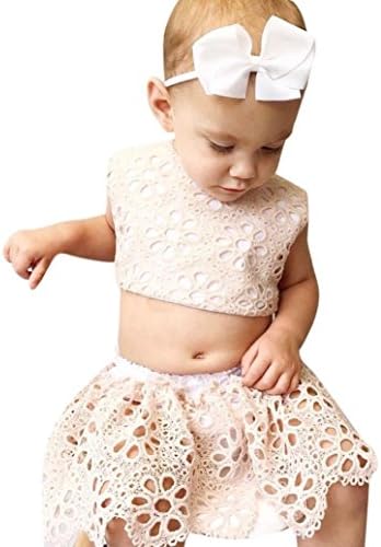 Little Girl Summer Dress, UTONG Baby Girls Princess Lace Outfits Set Kid Top+Bottoms Brief Sunsuit (18M, Beige)