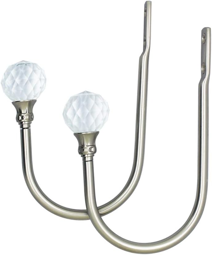 PHOEWON 2 Pack Curtain Holdbacks - Acrylic Crystal Ball Tie Backs, U Shaped Metal Wall Mounted Hooks (Small, Silver) - Image 3
