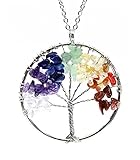 BOUTIQUELOVIN Amulet Tree of Life Healing Crystal 7 Chakra Stone Pendant Necklace