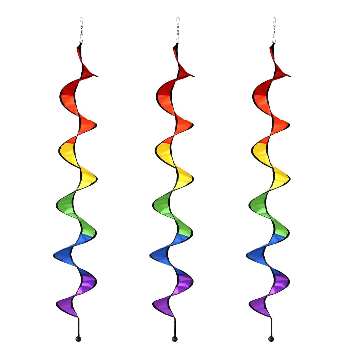 Moruska 3 Pieces Rainbow Wind Spinner Garden Decoration Outdoor Rainbow Spiral Spinner Hanging Windmill Ornament for Garden Yard Lawn Camping Tent
