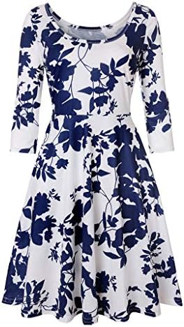 Floral A Line Dresses for Women, QIQIU Casual Three Quarter Sleeve Knee Length Party Evening Dress