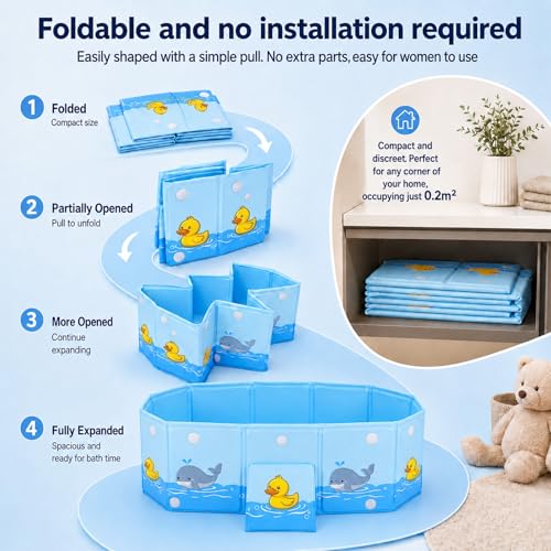 puiaxod Bañera plegable para niños, portátil de viaje para bebés con soporte triangular y tapón de drenaje, mini piscina para exteriores, adecuada para 0-8 años (78 x 41 x 21 cm)