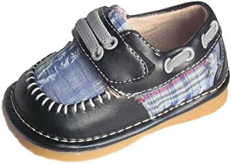 Squeaky Shoes Toddler Boys Leather Black Plaid Shoes 4 M US
