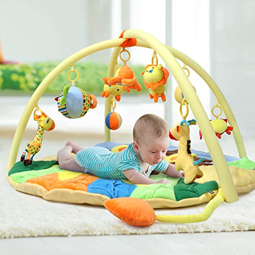 Bammax Activity Gym Baby Kids Play Mat Soft Non-Toxic Newborn Carpet with 9 Hanging Cartoon Educational Toys