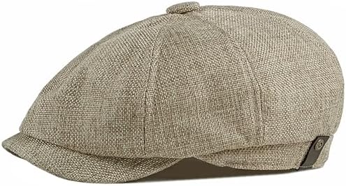 Linen Men's Newsboy Flat Cap .8 Panel Ivy Cabbie Hat,Breathable