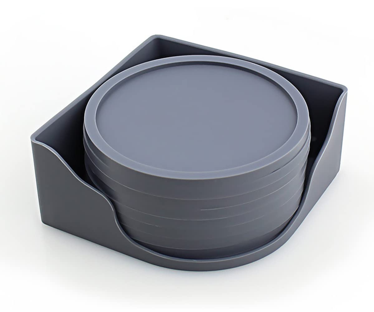 10cm/3.94inch Silicone Rubber Coaster with Holder; Anti-scald Non-Slip Coasters; For Daily Kitchen Home/Bar Coffee Tea Cup Drink Use; Furniture Table Beer Mug WineGlass Bottle Insulate/Protect(Grey)