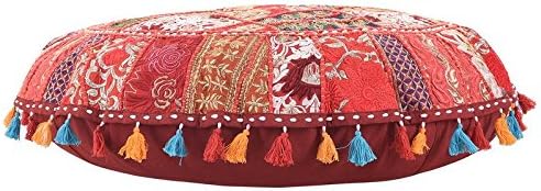 Red Decorative Patchwork Seating Throw Cover Indian Handmade Patchwork Floor Pillow Pouf Cushion Cover Bohemian Seating Pillow