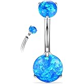 PEAKLINK Opal Belly Button Ring 10mm 14G Belly Jewelry Titanium Navel Ring Internally Threaded Belly Barbell Navel Jewelry Navel Belly Piercing Jewelry for Women