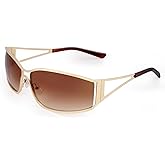 Dollger Y2k Sunglasses for Women Trendy Y2K Glasses Metal Wrap Around Retro 2000S Sunglasses