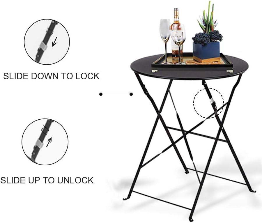 INOVIX Black Grand Premium Steel Bistro, Folding Outdoor Furniture, 3 Piece Set of Foldable Patio Table and Chairs: Home & Kitchen