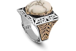 Jewellery Pit - Turquoise Stone Men Silver Ring, 925 Sterling Silver Rings for Men, 925 Sterling Silver, White Turquoise Jewe