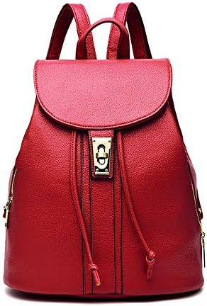 Vintage Leather Backpack Soft Schoolbag Shoulder Bag Cute Satchel for Women (red)