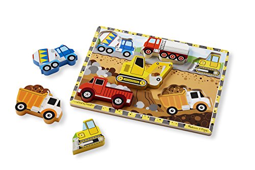 Melissa & Doug Construction Vehicles Wooden Chunky Puzzle (6 pcs) - FSC Certified