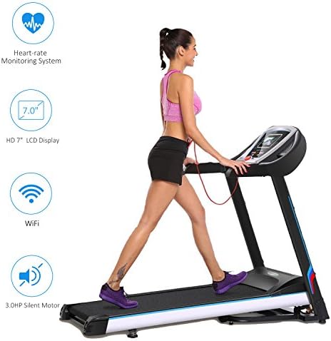 Creine Folding Treadmill Machine Exercise Equipment Running Walking Gym Exercise Fitness with 7 Inch Touch Screen WiFi