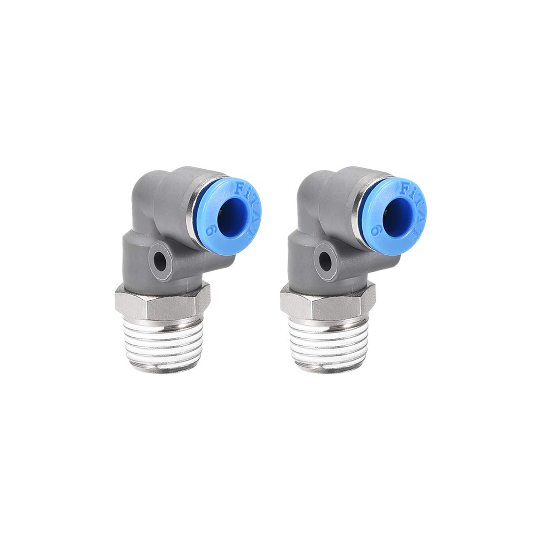 sourcing map Elbow Push to Connect Air Fittings 6mm Tube OD X 1/4PT Male Thread Pneumatic Quick Release Connectors Grey 2Pcs