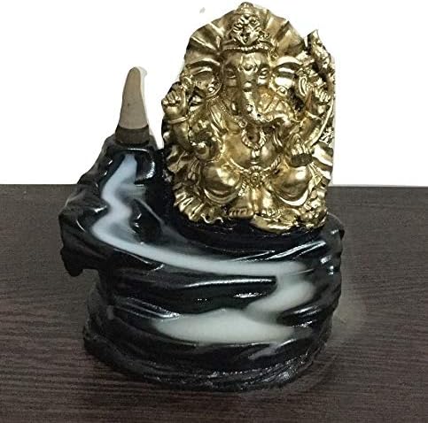 Craftam Lord Ganesha Cone Incense Holder with 10 Smoke Backflow Scented Cone Incenses (Gold)