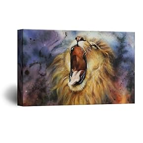 Canvas Wall Art - Lion Head on Colorful Background - Giclee Print Gallery Wrap Modern Home Art Ready to Hang - 12x18 inches