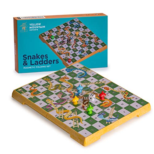 Yellow Mountain Imports Magnetic Snakes and Ladders Game Set - Medium Sized Set - Portable with Built-in Storage