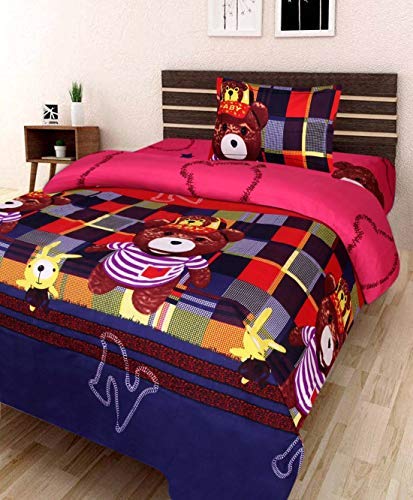 Swiss India 180TC Polycotton 3D Printed Single Bedsheet with 1 Pillow Cover (Multicolour)