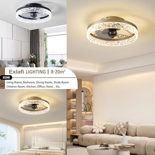Quiet Ceiling Fans with Lights Remote Control, Modern Lighting Fan Ceiling Light LED Dimmable Ceiling Fan Lamps for Bedroom Living Room, Fan Reversible and 6 Speeds (Gold, 40CM)