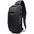 Wisfruit Anti Theft Sling Bag with USB Charging Port Casual Lightweight Chest Crossbody Daypack Waterproof (black)