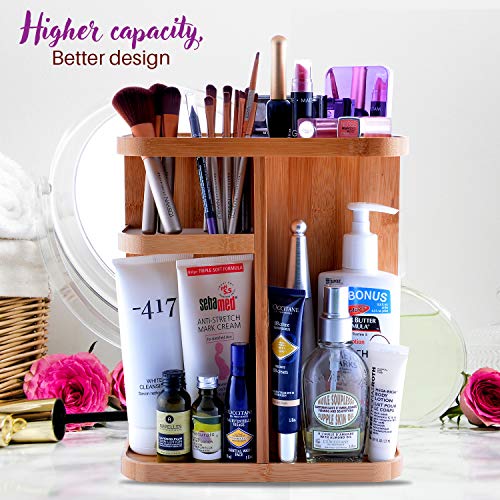 Refine 360 Bamboo Makeup and Cosmetic Organizer, Storage Carousel for vanity, bathroom, closet, kitchen, tabletop ,countertop, desk