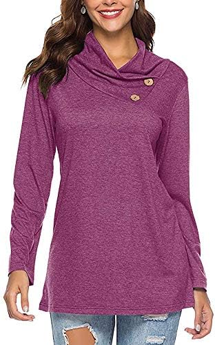 Newkelly Womens Long Sleeve Button Cowl Neck Casual Tunic Sweatshirt Tops Blouse