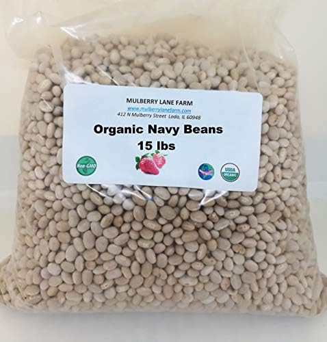 Navy Beans 15 Pounds USDA Certified Organic, Non-GMO, Bulk