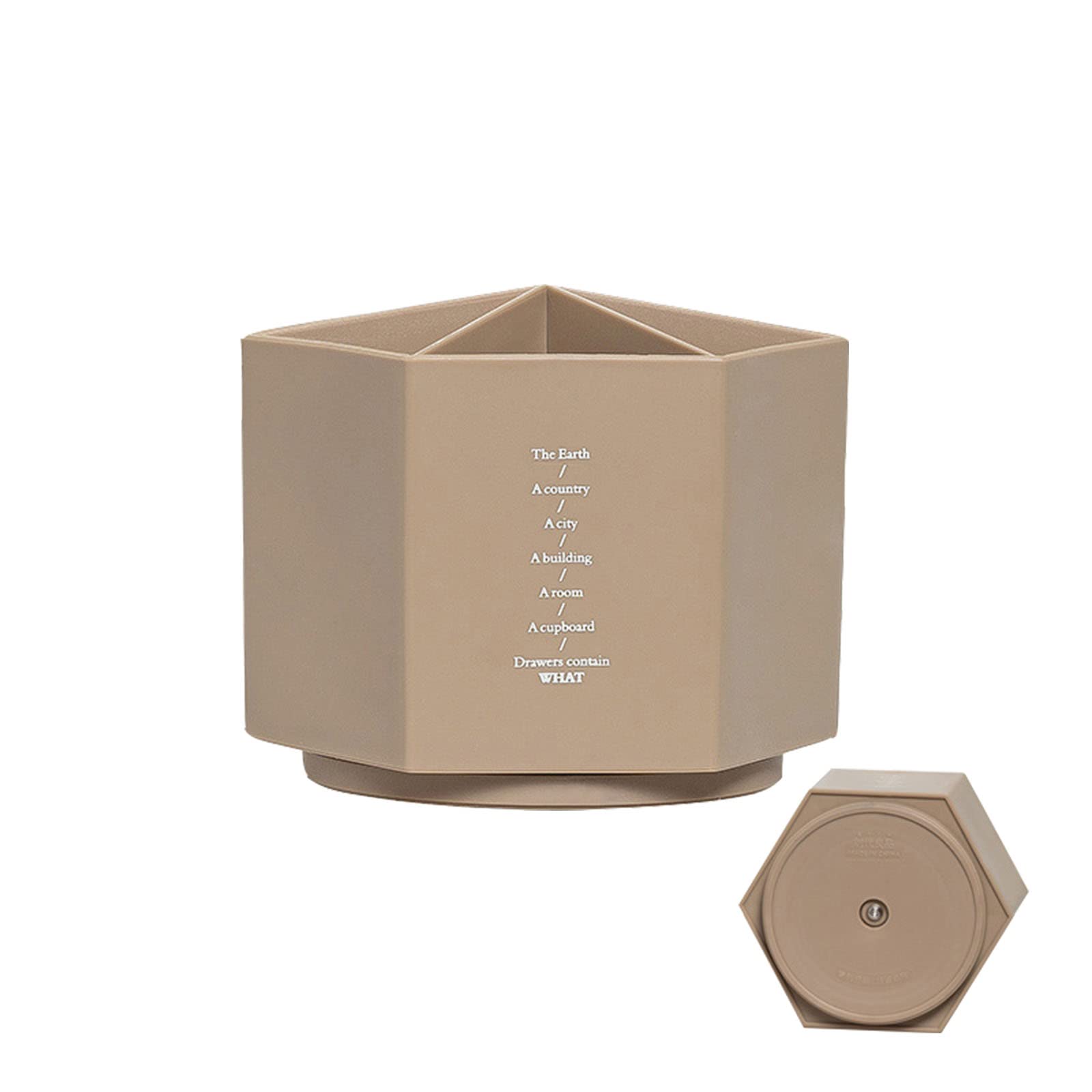 Gullor Spinning Desktop Stationery Organizer Decorative Plastic Rotating Pen and Pencil Cup 6 Compartment Desk and Table Top Office Supplies, Khaki
