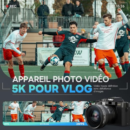 NBD 5K 64MP Digital Camera with Autofocus, 16x Digital Zoom, F1.8 Aperture, 3 Inch 180° IPS Screen, WiFi + Wide Angle/Macro Lens + 64GB Card + 2 Batteries (Deep Black)
