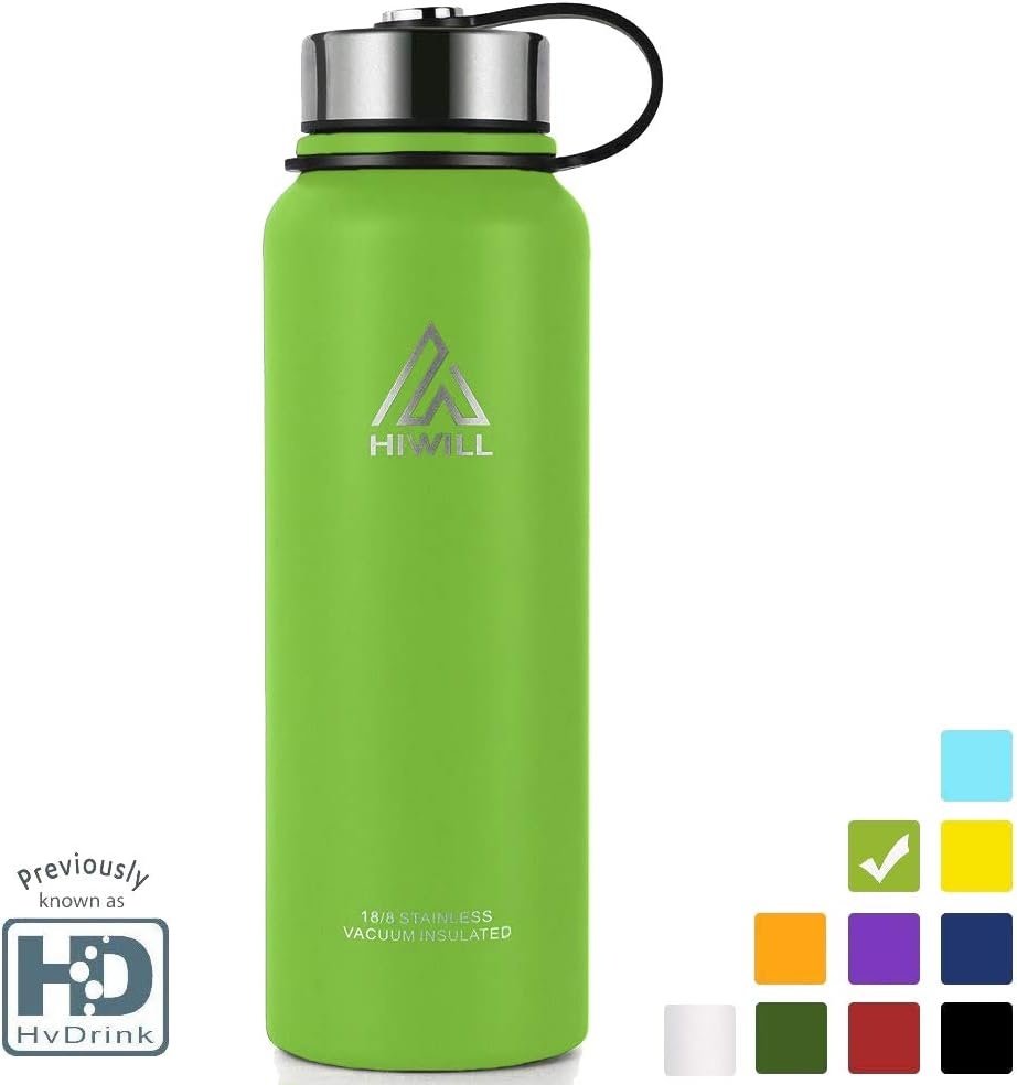 Hiwill Stainless Steel Vacuum Insulated Water Bottle, 24Hrs Cold,12Hrs Hot, 21OZ-50OZ Double Wall Thermos Flask, Travel Sports Leak Proof Drinking Bottle with Metal Strainer, BPA Free