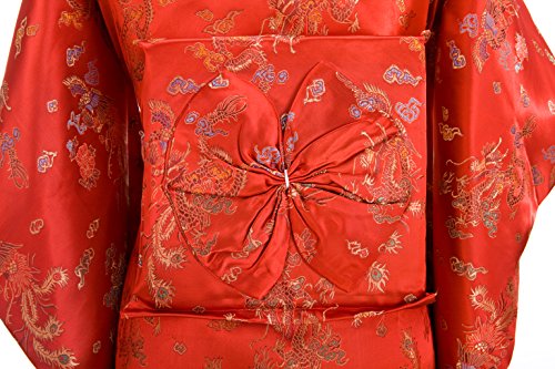 Old-to-new Women's Traditional Japanese Brocade Kimono Robe Dragon Print Red - Thumbnail 3