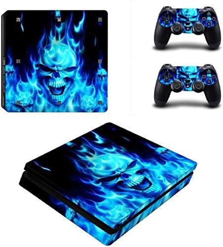 TFSM Branded Blue Flame Skull Fire Skull PS4 Playstation 4 Skin Decal for console and 2 controllers