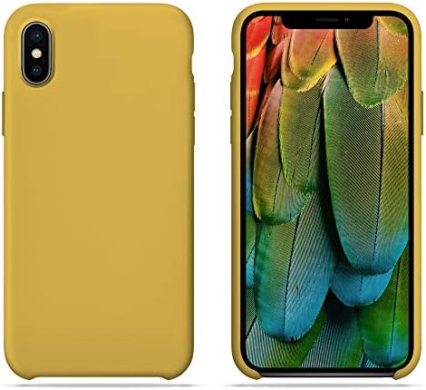 iPhone X Ten Case HONUA [BacktoBasics] Liquid Silicone Case Inner Silky Soft-Touch Microfiber Cloth Lining Gel Rubber Case for Apple iPhone X (2017), Mustard