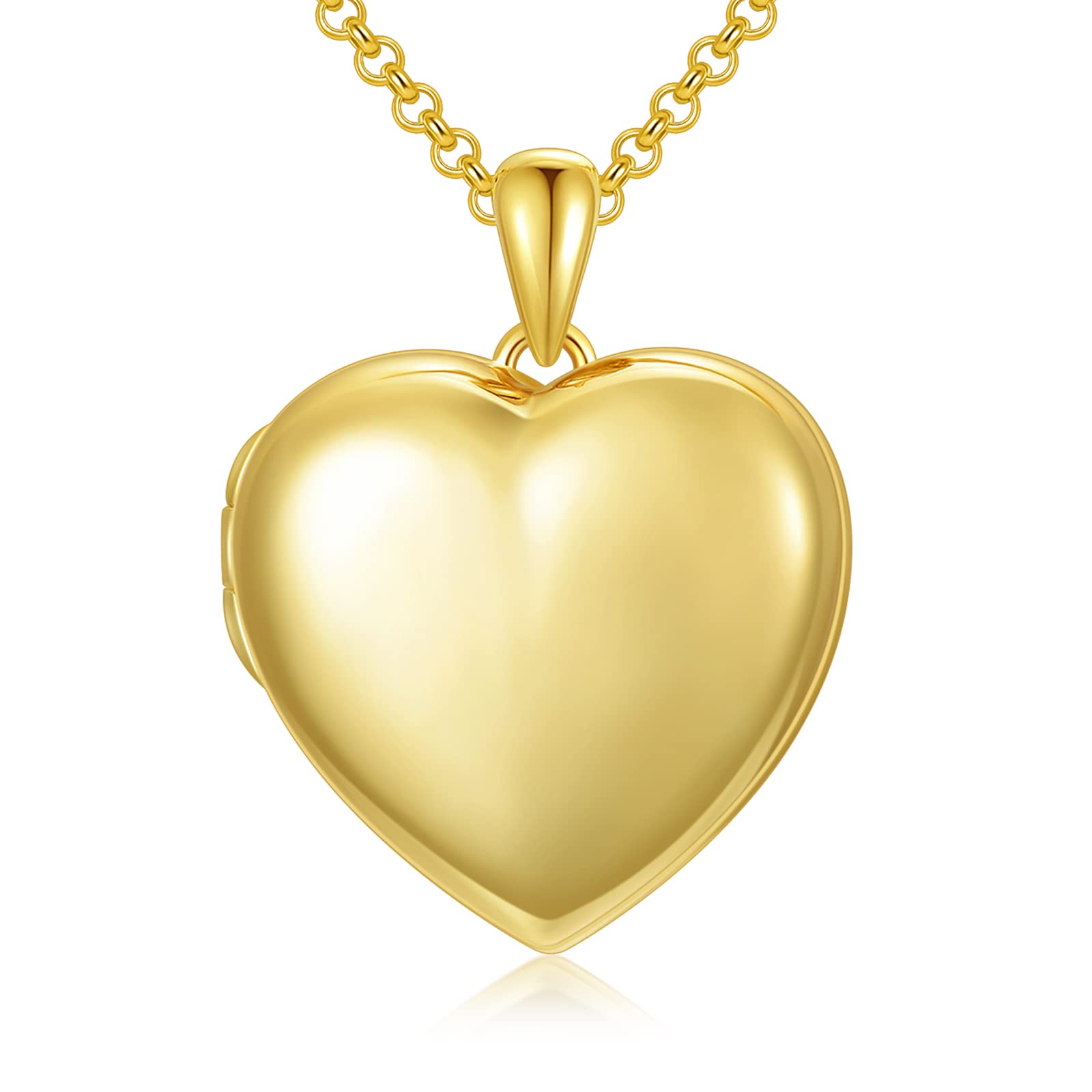 SOULMEET 18k Gold Plated Silver Minimalist Style Blank Heart Locket Necklace That Holds Pictures Photos Locket Necklace (Locket only)