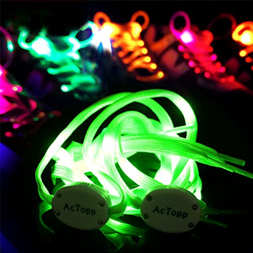AcTopp LED Shoelaces High Visibility Soft Nylon Light Up Shoelace with 4 Modes Rainbow Colors for Night Runnin