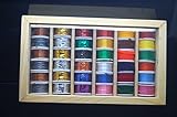 36 Fly Tying Spools Of Thread, Floss, Tinsel, Wool, Wires in a Wooden Box