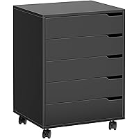 DlandHome Lateral Filing Cabinet,5-Drawers File Cabinet,Mobile Office Storage Cabinet,with Moveable and Lockable Wheels,Print