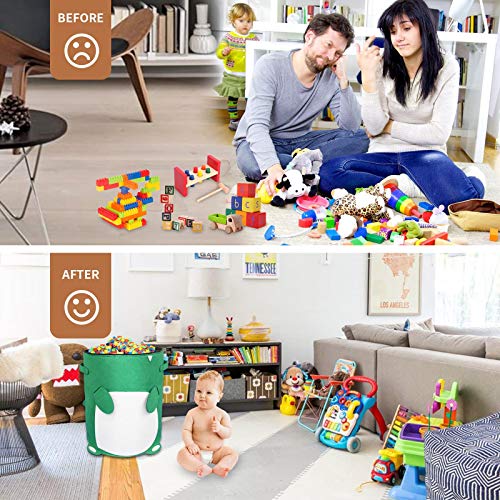 CAVWVTYU Toy Mat Storage Bag - Dinosaur Thick Felt Toy Storage Basket Waterproof Oxford Play mat for kids 2-in-1 Drawstring Toy Storage Bag with 15.8” tall by 13” Diameter & 59\'\' Durable Toy Mat Bag Play Mat