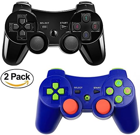 PS3 Controller XFUNY 2 Pack Wireless Bluetooth 6-Axis Controllers Dualshock 3 Gamepad for PlayStation 3 (Blue+Black)