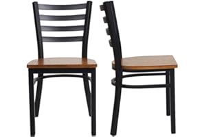 LUCKYERMORE Heavy Duty Metal Dining Chair Set of 2,Commercial Stackable Chair with Wood Seat, Metal Frame, 400 LBS Capacity, for Kitchen, Restaurant, Dining Room, Fully Assembled, Ladder Back, Black