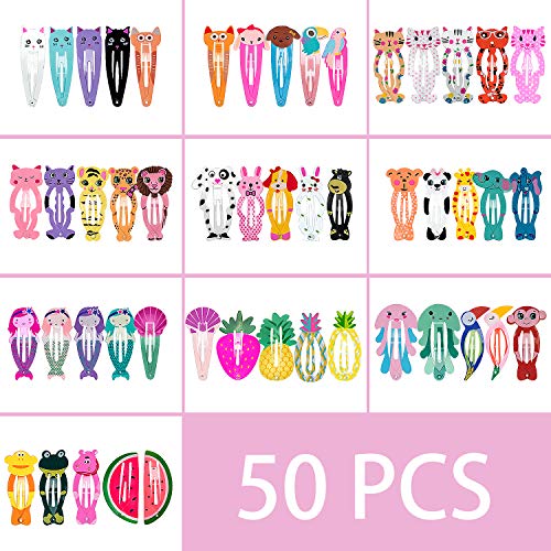 Dlala 50pcs Hair Clips No Slip Metal Snap Hair pins Barrettes Cartoon Animal Pattern Design for Girls Women Kids Toddlers Pets - Thumbnail 2
