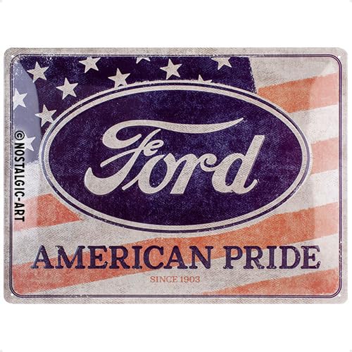 Nostalgic-Art Retro Tin Sign, 30 x 40 cm, Ford - American Pride US Flag - Gift Idea for Ford Accessories Fans, Original Licensed Product (OLP), Made of Metal, Vintage Design, Tin Signs Sayings