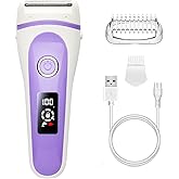 Electric Lady Shaver Bikini Trimmer Wet & Dry Rechargeable Cordless Painless Electric Razor for Women, LED Display Razor for Legs Underarms (Violet)