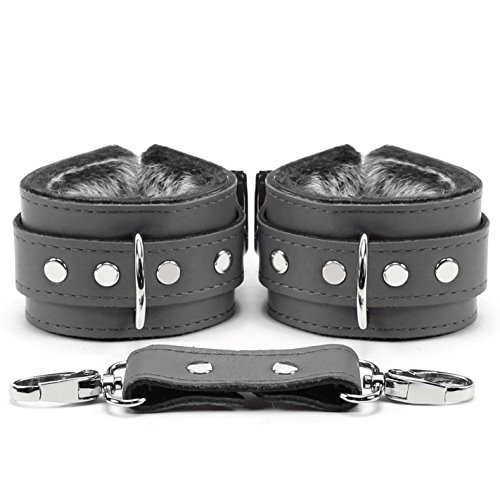Brussels Wrist and Ankle Cuffs Elegant Locks Softest Lambskin Leather (Grey, Ankle)