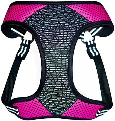 Dog Harness Reflective Symphony Fashion Print Light-weight Comfortable Air Mesh (XS (16"-19"), Red)