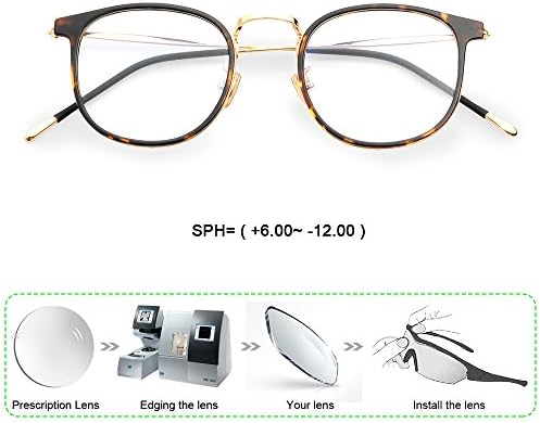 Reading Glasses Women Men Customize Prescription Myopia Astigmatism Round Glasses Block Blue Light PC Lenses +6.00-12.00 (Leopard)