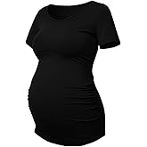 GINKANA Short Sleeve Maternity Tops Shirts Floral Ruched Sides Casual Mama Pregnancy Blouses Clothes